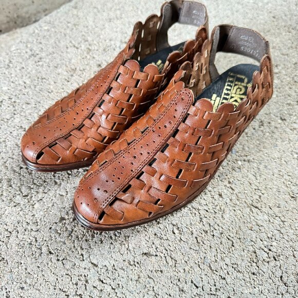 RIEKER WOMEN'S BROWN TAN ANTI-STRESS WOVEN LEATHER SLINGBACK SANDALS - Picture 3 of 10